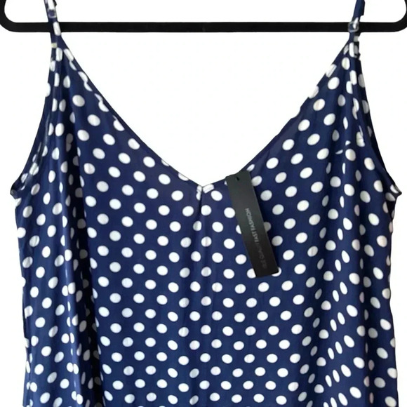 NWT | SLEEVELESS MAXI V-NECK SLIP DRESS NAVY BLUE WHITE POLKA DOT | SIZE: 14 - Picture 2 of 9